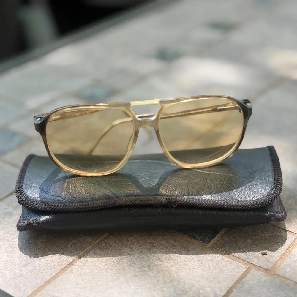 Clearvision Aviator Style Tinted Glasses Mens L 145mm Tan Amber Vtg Grandpa Core